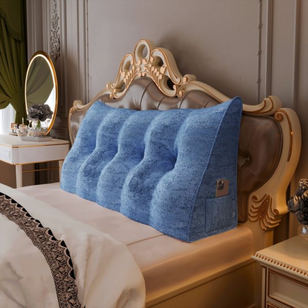 Headboard Reading Pillow Bed Wedge Pillow Printed Blue Velvet - Image 2