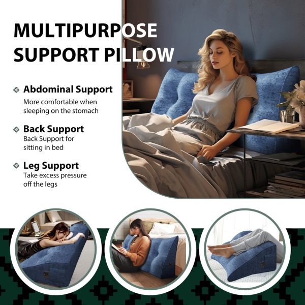 Headboard Reading Pillow Bed Wedge Pillow Printed Blue Velvet - Image 4