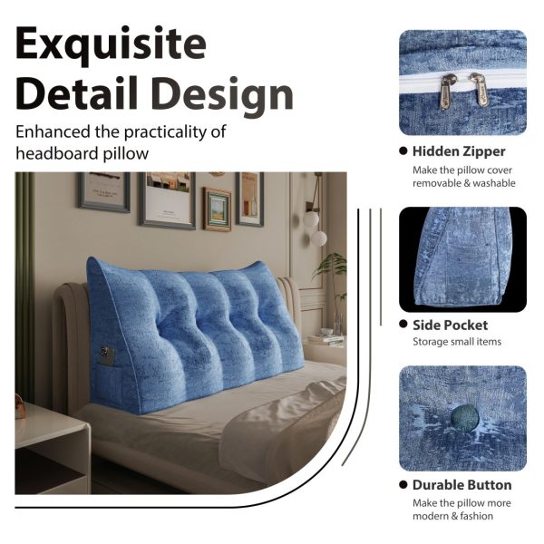 Headboard Reading Pillow Bed Wedge Pillow Printed Blue Velvet - Image 5