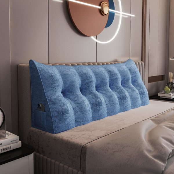 Headboard Reading Pillow Bed Wedge Pillow Printed Blue Velvet - Image 6