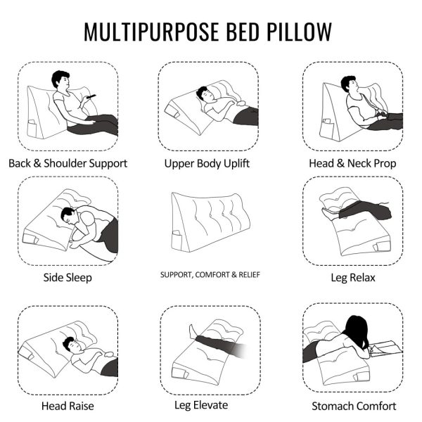 Bed Wedge Pillow Backrest Support with Side Pocket - Image 9