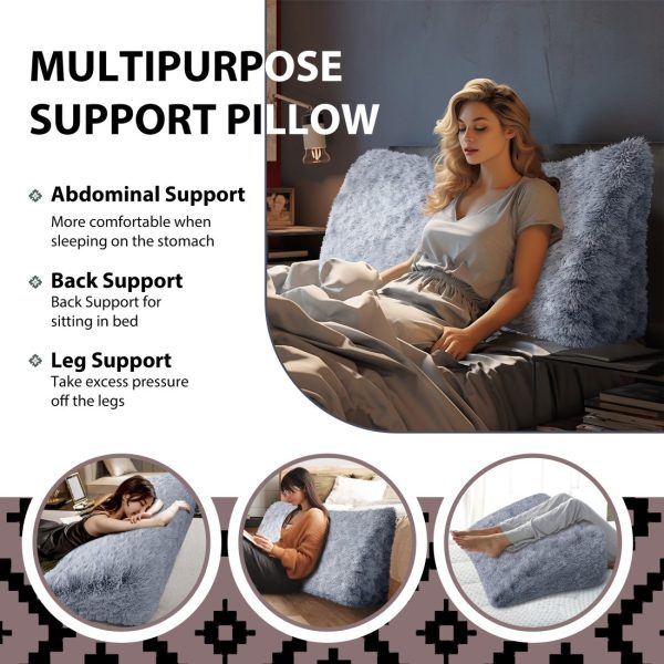 Headboard Wedge Pillow Blue Plush Large Reading Pillow - Image 4